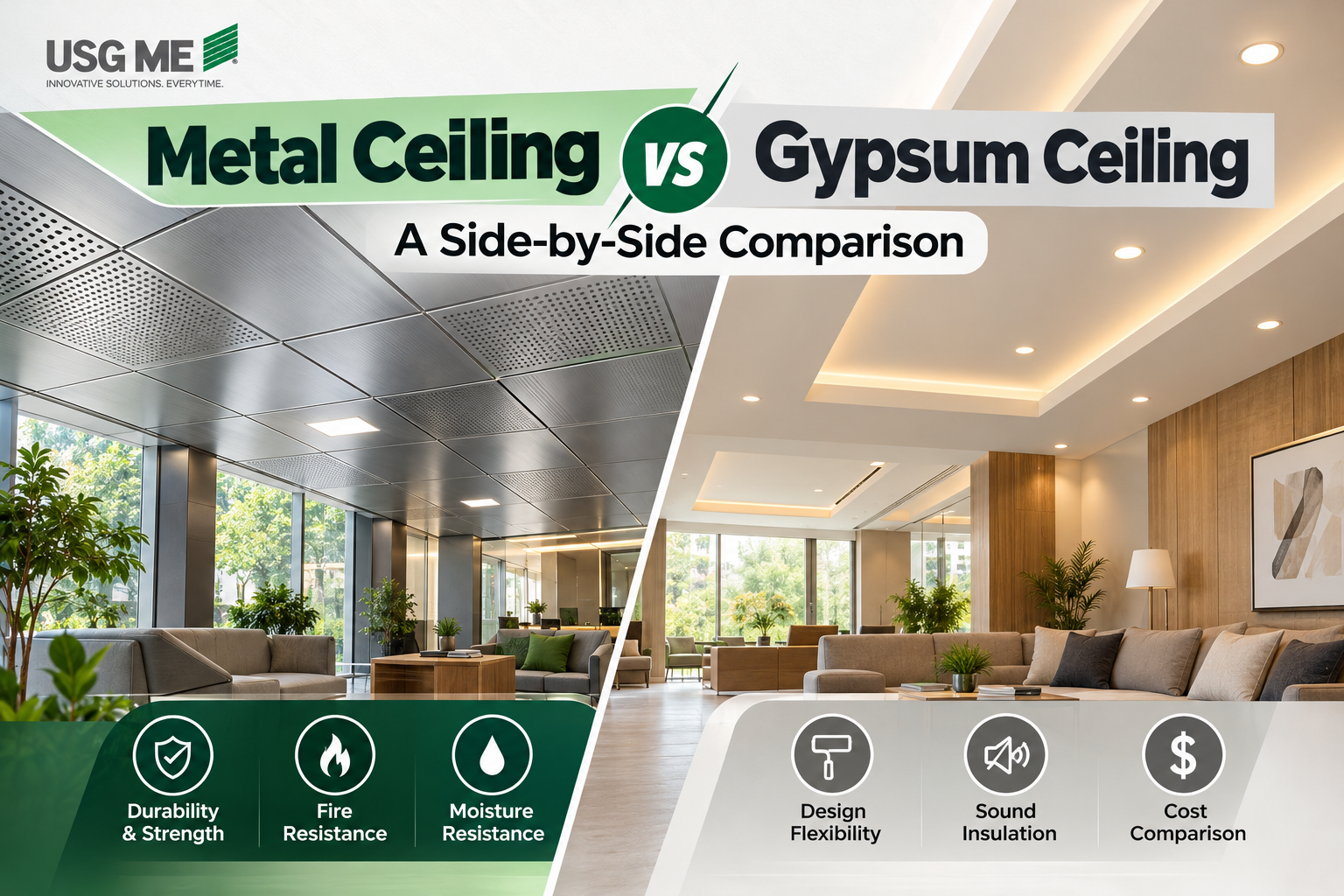 Metal Ceiling vs Gypsum Ceiling: A Side-by-Side Comparison